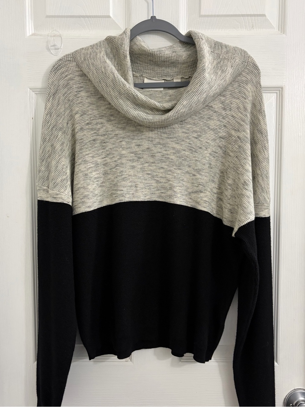 Cyrus Two-Tone Cowl Neck Sweater in Light Gray & Black